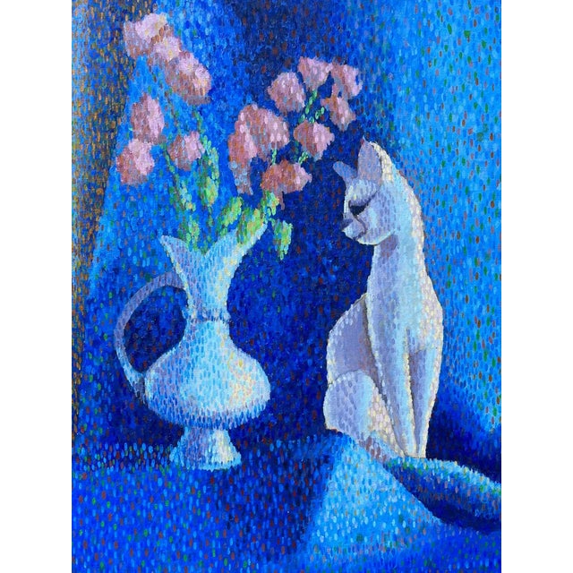 A beautiful original American Modernist Oil painting signed and titled on verso. This Pointillist style painting depicts a...