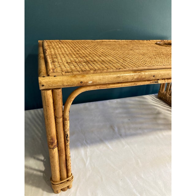 Wood Vintage Bamboo & Cane Breakfast Tray With Magazine Rack For Sale - Image 7 of 8