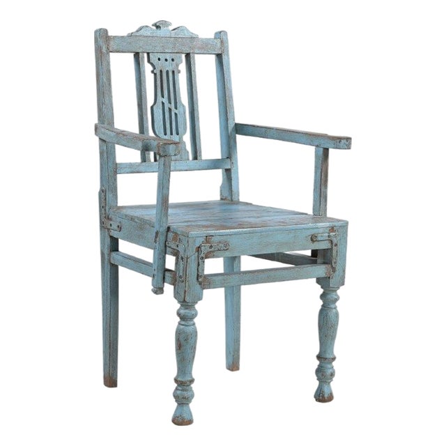 Vintage Anglo-Indian Painted Teakwood Armchair For Sale
