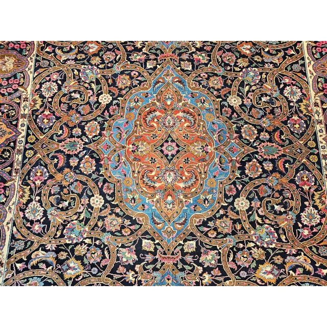 1900 - 1909 Vintage Khorassan Rug, Hand-Knotted Wool, Floral Pattern, Navy & Turquoise, 10x12 For Sale - Image 5 of 11