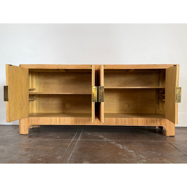 Italian Style Rattan Mid Century Sideboard With Brass Hardware For Sale In Los Angeles - Image 6 of 17