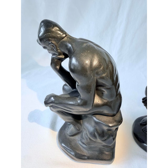 Bronze Vintage Auguste Rodin the Thinker Bronze-Clad Cast Metal Bookends For Sale - Image 8 of 12
