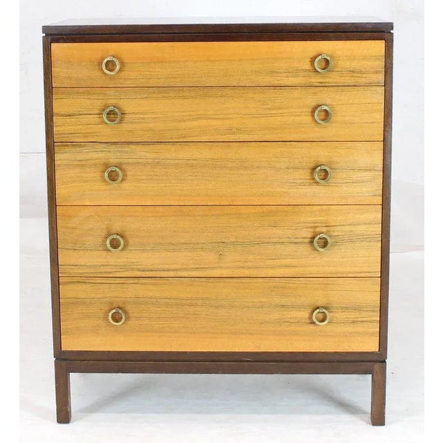 1970s Mid-Century Modern Dunbar Rosewood High Chest With Brass Ring Drop Pulls For Sale - Image 10 of 11