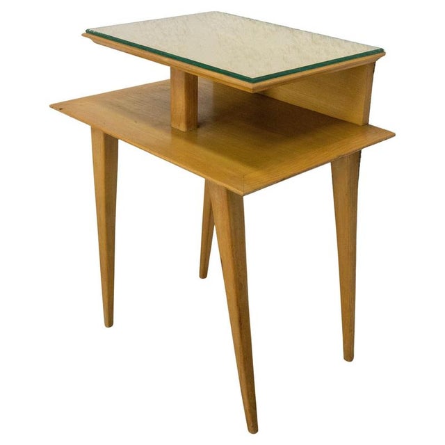 Side table or nightstand table Massive elm and a bevelled glass tray on top. The glass top can be removed. Typical style...