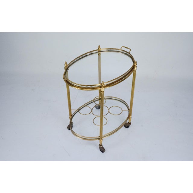 Mid-Century Modern Small Mid-Century Modern Italian Brass Bar Cart with Removable Tray, 1950s For Sale - Image 3 of 16