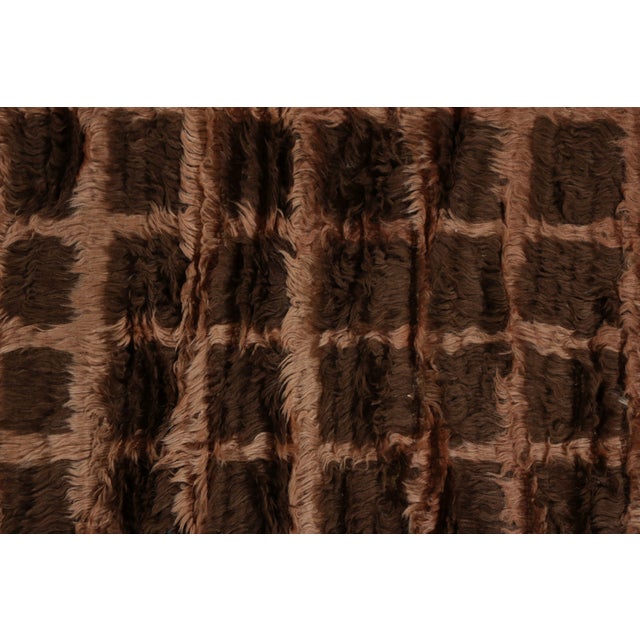 Hand Knotted Vintage Tulu Rug Beige Brown Shag Pile Geometric Pattern For Sale - Image 4 of 8