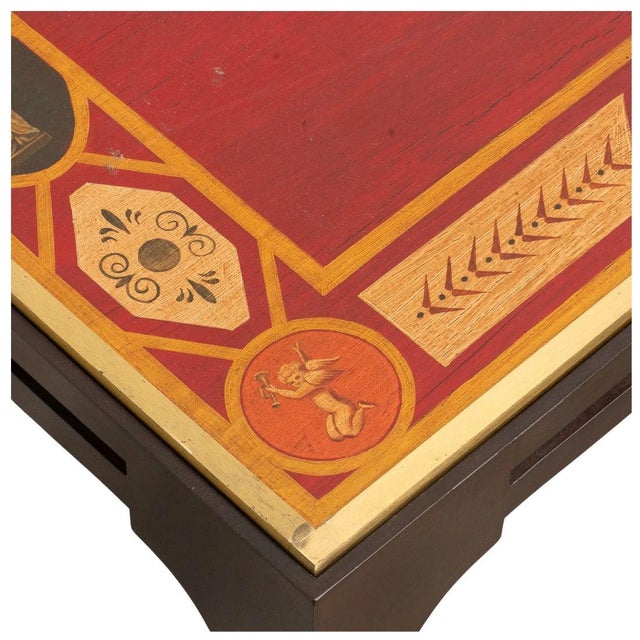 Neoclassical Vintage Coffee Table With Painted Metal Top in Classical Motif For Sale - Image 3 of 3