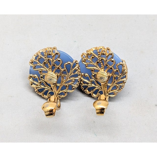 Metal Vintage 1950s Signed Napier Round Blue "Moonglow" Clip Earrings - 2 Pieces For Sale - Image 7 of 7