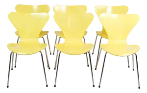 Dining Table Chairs Model 3107 in Yellow by Arne Jacobsen from 1990s, Set of 6