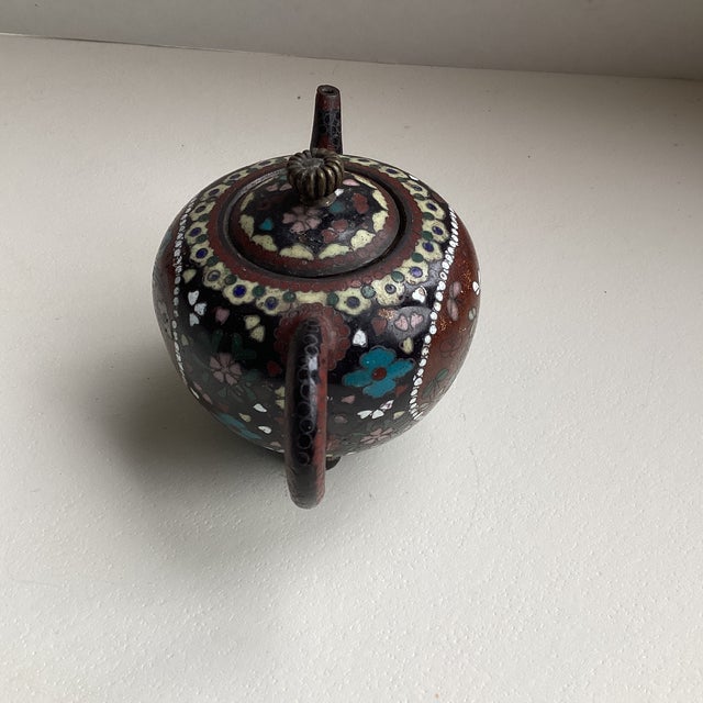 Japanese Antique Japanese Cloisonné Enamel Miniature Teapot For Sale - Image 3 of 5