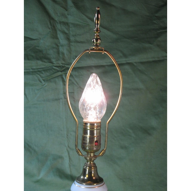 Gold Mid 20th Century Table Lamp Frosted Glass Gold Fowers Brass Hollywood Regency For Sale - Image 8 of 11