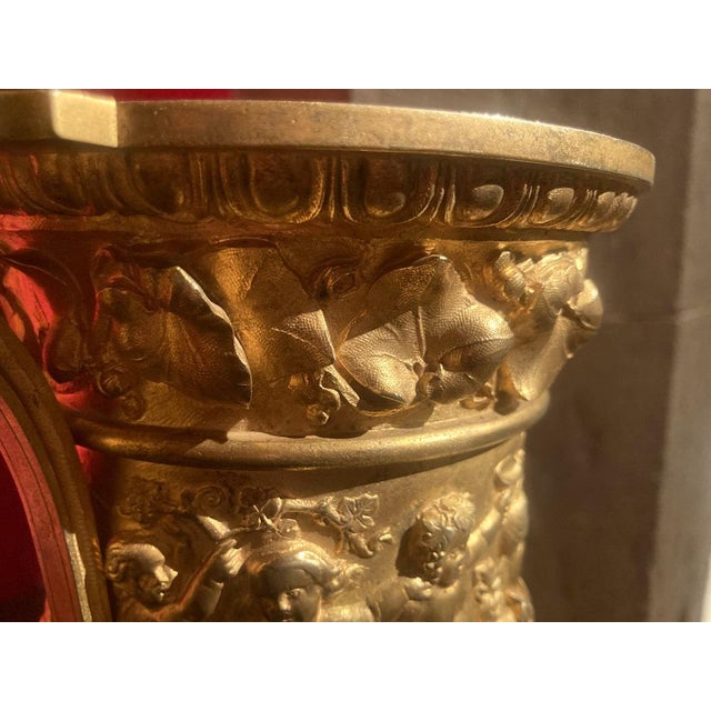 French 18th Century Louis XVI Ormolu Vases with Handles and Relief Putto on Black Belgian Marble Bases, Set of 2 For Sale - Image 17 of 18