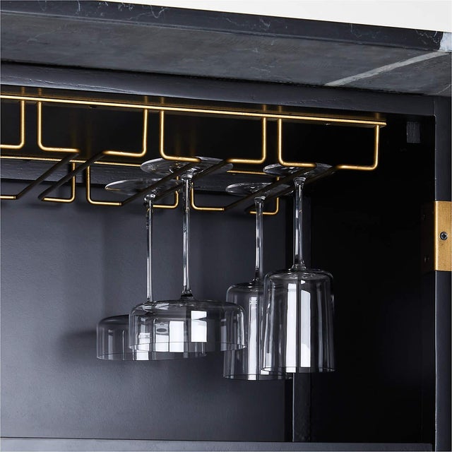 Art Deco Crate & Barrel Fayette Blacck Nero Marquina Fluted Bar Cabinet For Sale - Image 3 of 11
