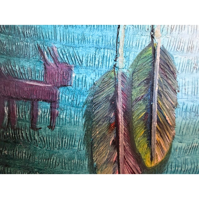 Late 20th Century Late 20th Century Textured Signed Oil Painting Still Life, Folk Art Pottery Corn Adobe Scene Art For Sale - Image 5 of 13