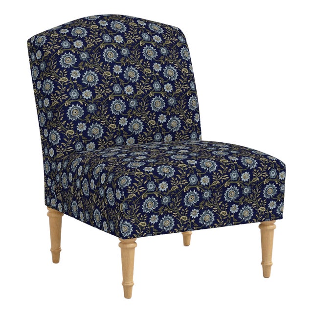 Ashburn Chair in Seus Jacobean Indigo Floral For Sale