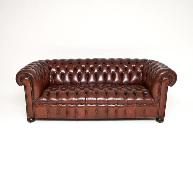 Antique Deep Buttoned Leather Chesterfield Sofa, 1950 For Sale - Image 11 of 11