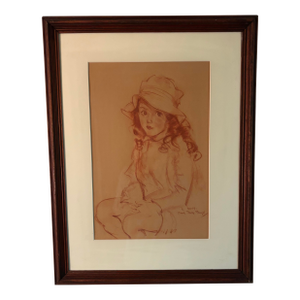 1930s Framed Pastel of Girl on Paper Signed by Maud Tousey Fangel