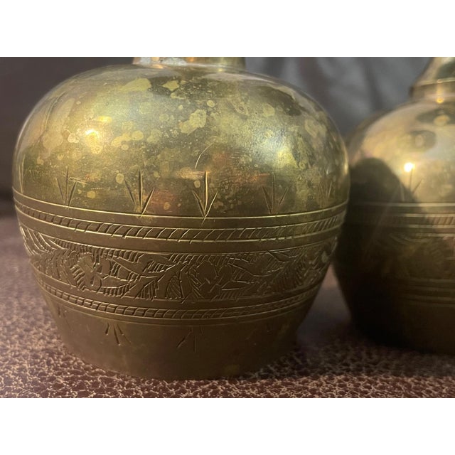 Vintage Etched Brass Goblet Floral Engraved Boho Chalice Cups - Set of 2 For Sale - Image 4 of 5