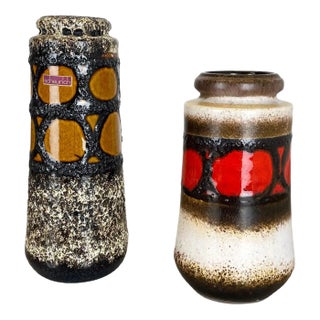 German Pottery Fat Lava Vases from Scheurich, 1970s, Set of 2 For Sale