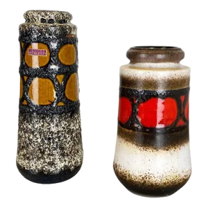 German Pottery Fat Lava Vases from Scheurich, 1970s, Set of 2