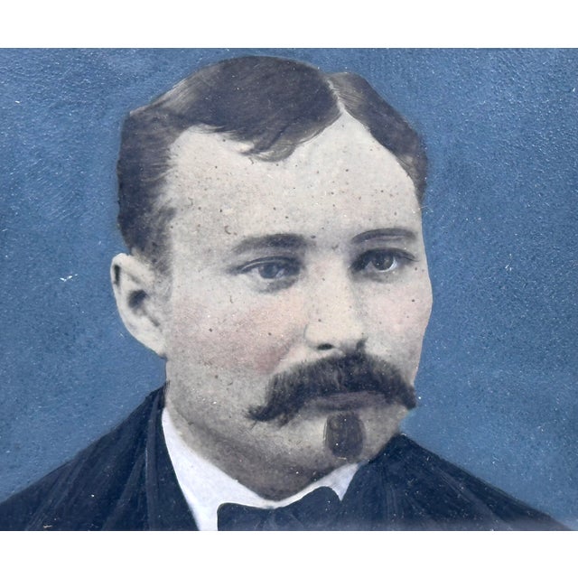 American American Folk Art Hand Painted Tintype Gentleman Portrait in Walnut Frame For Sale - Image 3 of 13