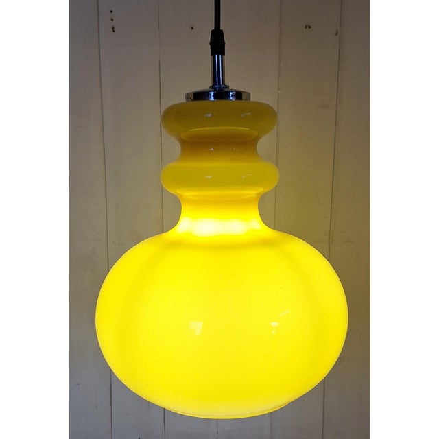 Black Vintage Ceiling Lamp with Yellow Glass Shade on Chrome-Plated Metal Mount, 1970s For Sale - Image 8 of 8