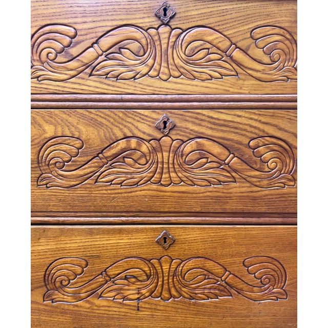Mid 20th Century Victorian Carved Oak 5-Drawer Drop-Center Dresser For Sale - Image 5 of 10