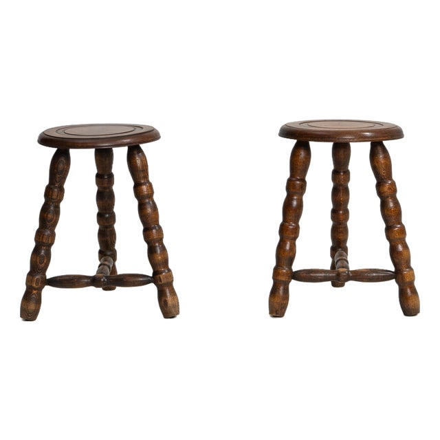 1970s Pair Of French Bobbin Stools For Sale