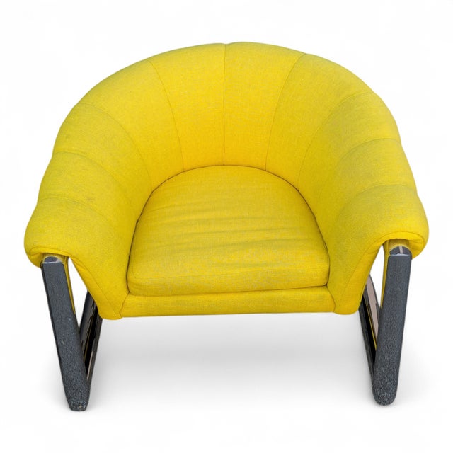 1970s Pair of 1970s Channel-Back Barrel Lounge Chairs, Chrome Cantilever Base For Sale - Image 5 of 14