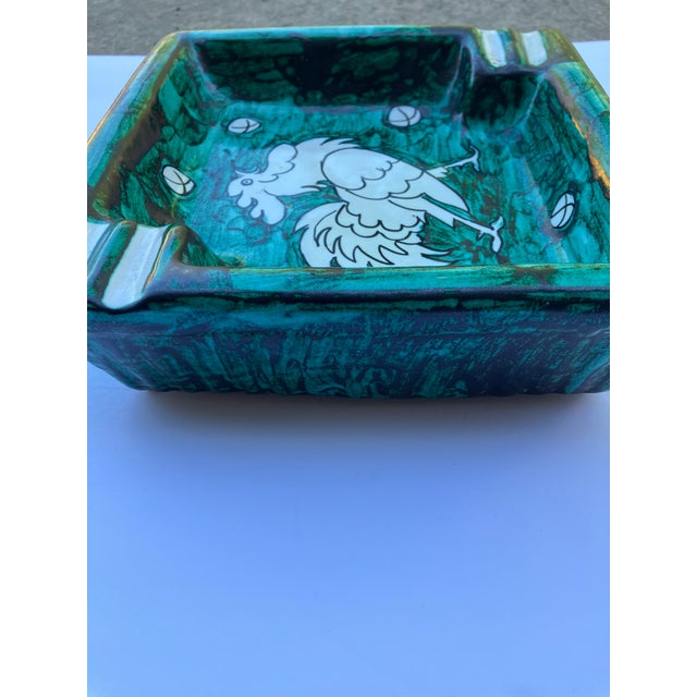 Mid Century Modern Italian Ceramic Rooster Turquoise Ashtray/Catchall For Sale - Image 4 of 4