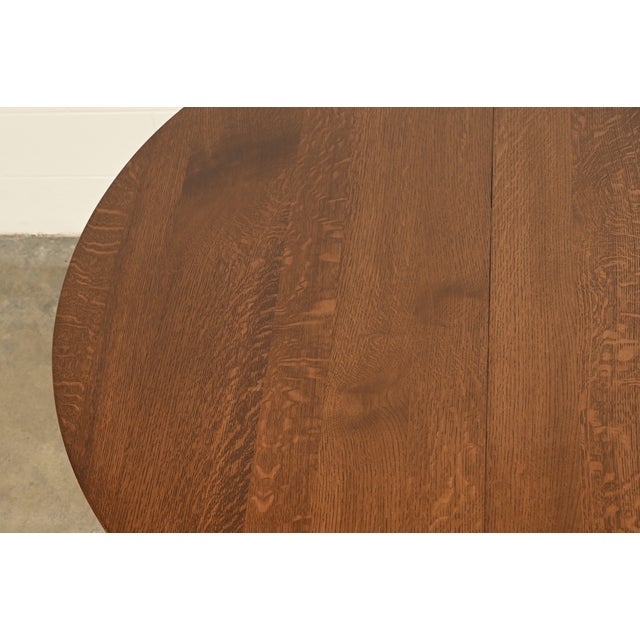 Stickley Brothers Style Antique Mission Oak Arts & Crafts Pedestal Extension Dining Table, Newly Refinished For Sale - Image 10 of 13
