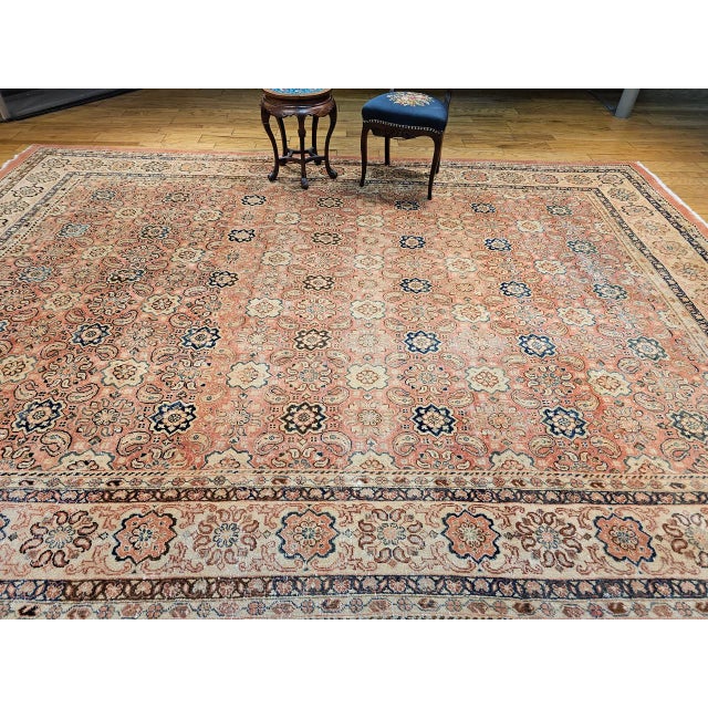 Vintage Mahal Sultanabad Rug, Hand-Knotted Wool, Geometric Pattern, 10x14, Pale Pink & Ivory For Sale - Image 9 of 10