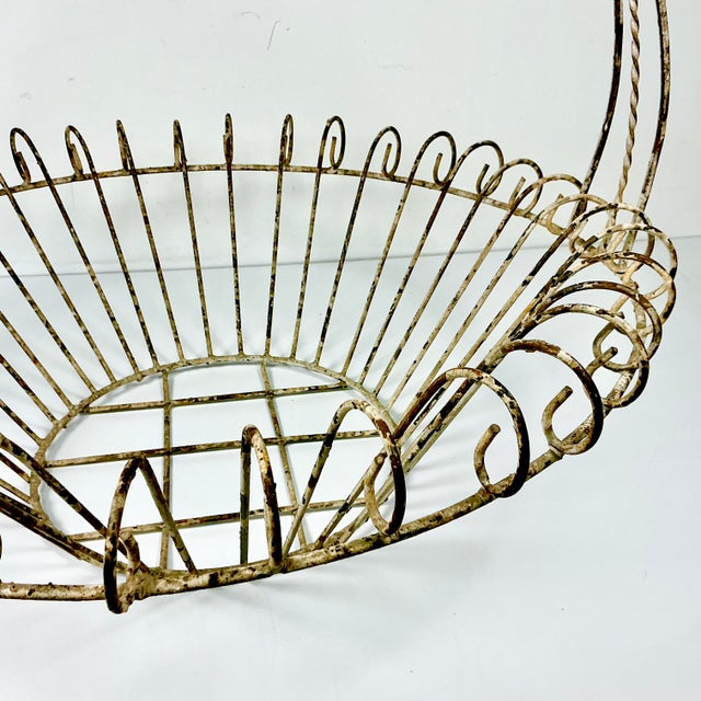 Metal 1950s Vintage French Art Nouveau Boho Chic Large Jardiniere Basket Planter. For Sale - Image 7 of 14