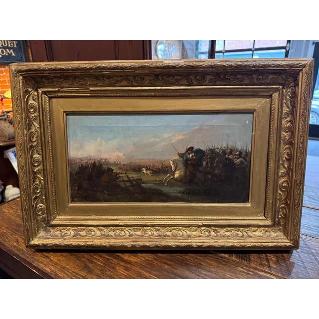 English Antique 19th C. Oil Painting European Battlefield WOW! For Sale - Image 3 of 18