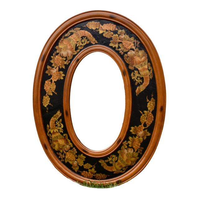 Vtg. Painted Oval Tuscan Style Wall Mirror W/Fruit & Cornucopia Designs For Sale