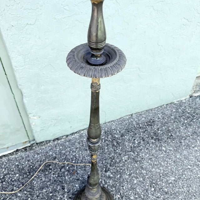 Early 20th Century Antique Neoclassical Weighted Metal Torchiere Floor Lamp With Dual Pull Chains For Sale - Image 5 of 9