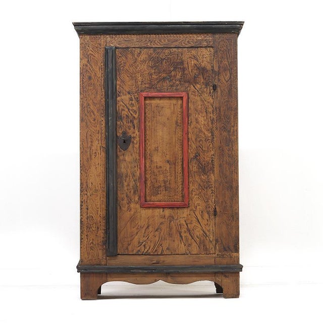Wood Antique Rustic Farmhouse Primitive Folk Art Painted Cabinet For Sale - Image 7 of 14