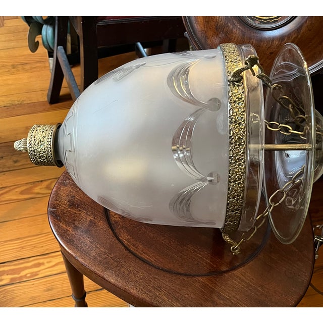 Antique 19th Century English Regency Bell Jar Hall Lantern With Etched and Cut Glass Swag Design For Sale - Image 10 of 12