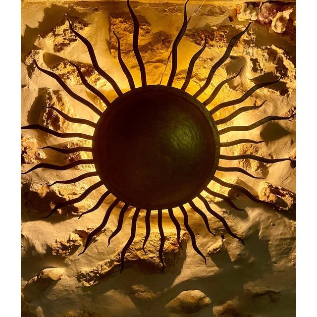 Large Spanish crown light in gilt metal and frosted glass, Spain, 1950s. Midcentury antique gilt iron frame or pendant...