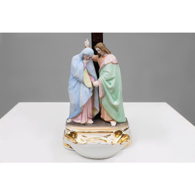 Holy Water Font in Porcelain with Crucifix from Vieux Andenne, Belgium, 20th Century For Sale - Image 6 of 11
