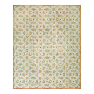 2020s Green Modern Geoemtric Contemporary Carpet Handmade Cotton Hooked Rug 8' X 10' For Sale