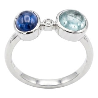 Natural Blue Sapphire, Aquamarine & Diamond Ring in 14k Gold For Sale