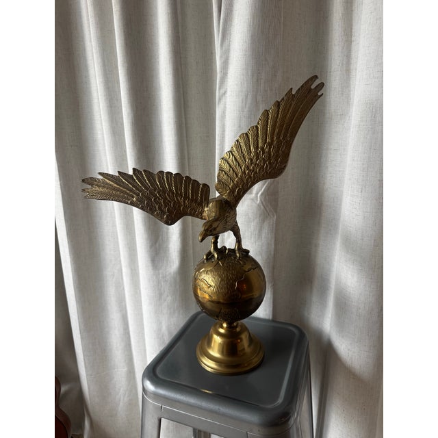 Vintage Brass Eagle on Globe Sculpture For Sale In Los Angeles - Image 6 of 12