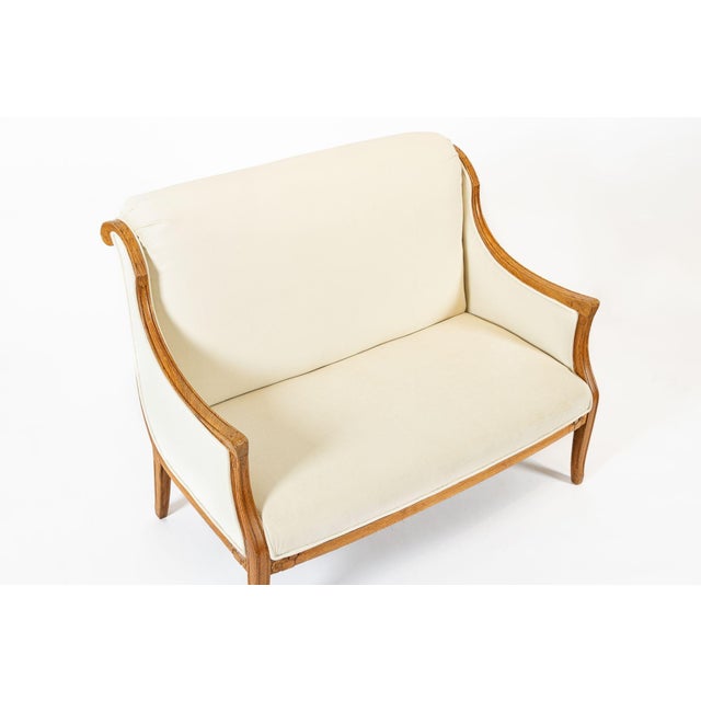 Wood Antique French Art Deco Two-Seat Loveseat Sofa Cream Upholstery 1940s For Sale - Image 7 of 12