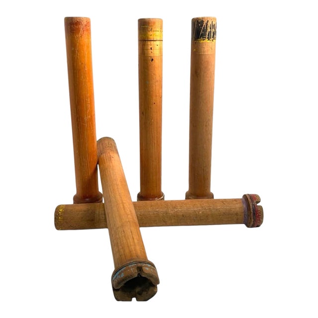 Industrial Wooden Roving Bobbins Large Factory Used Circa 1940 Set of 5 For Sale