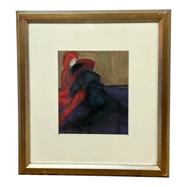 Nancy Willis Two Spies in Red Painting, Circa 1980 For Sale