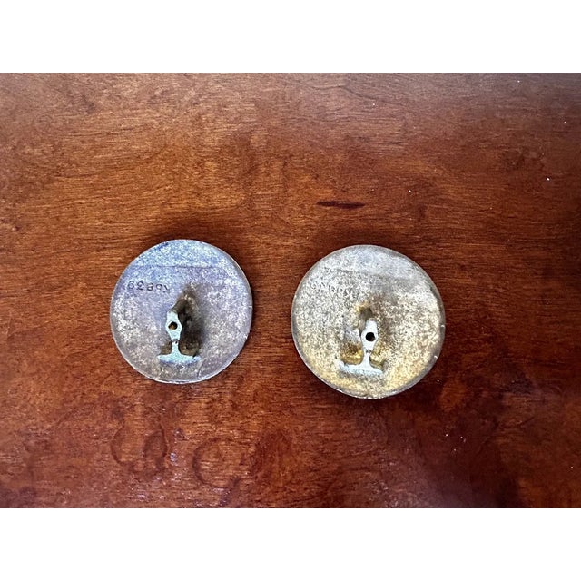 Vintage Mid 20th Century Round European Brass Angled Drawer Pulls - a Pair For Sale - Image 4 of 5