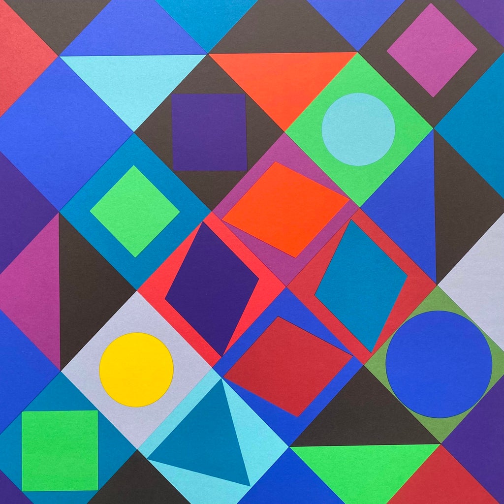 Victor Vasarely Vintage 1970 Mid Century Modern Framed Op Art