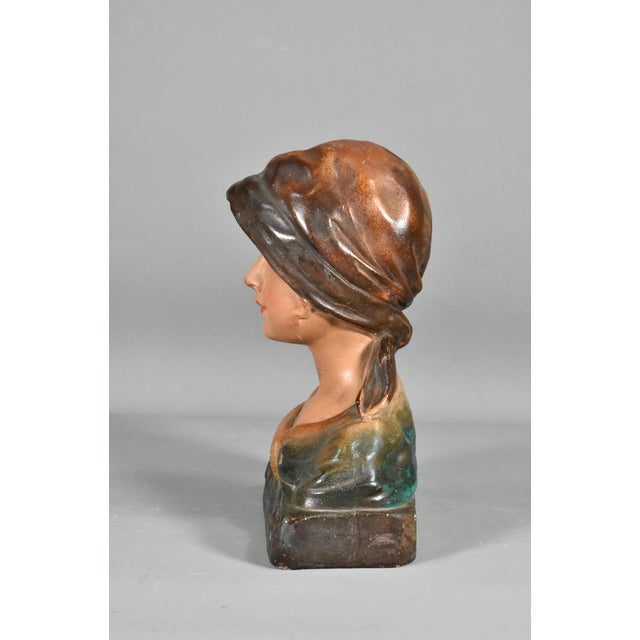 Antique French Bust of Young Girl in Plaster, 1910s For Sale - Image 5 of 16