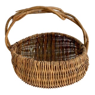 Early 20th C Grapevine & Willow Woven Gathering Basket For Sale